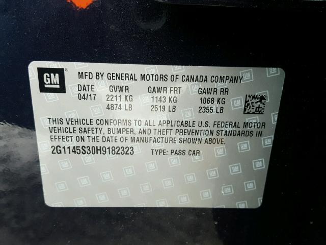 2G1145S30H9182323 - 2017 CHEVROLET IMPALA PRE BLUE photo 10