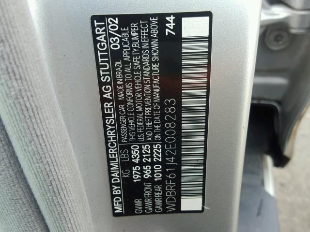 WDBRF61J42E008283 - 2002 MERCEDES-BENZ C 240 GRAY photo 10