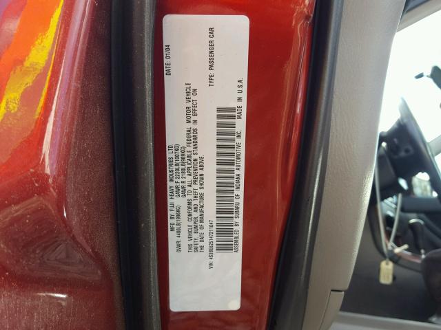 4S3BE625147211047 - 2004 SUBARU LEGACY L S RED photo 10