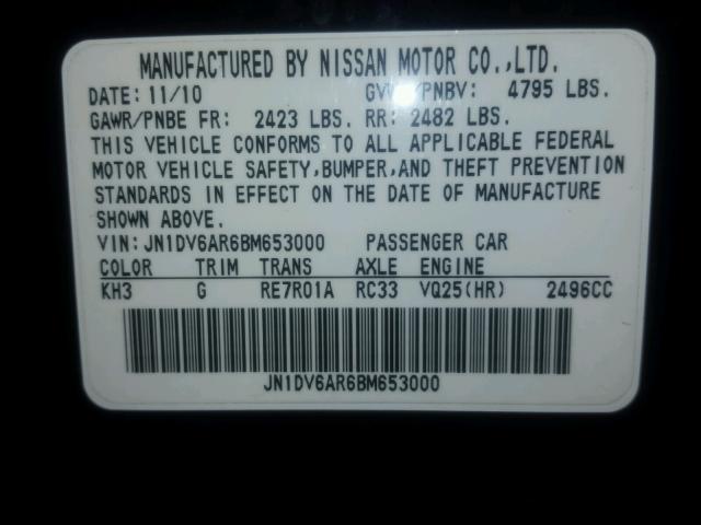 JN1DV6AR6BM653000 - 2011 INFINITI G25 BLACK photo 10