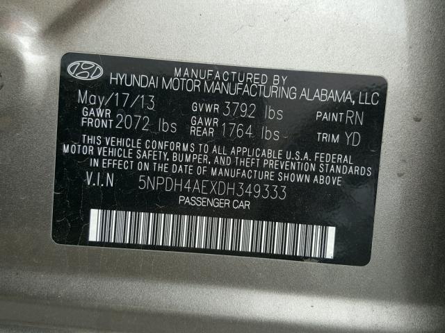 5NPDH4AEXDH349333 - 2013 HYUNDAI ELANTRA GL BROWN photo 10