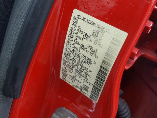 1N6MD27Y93C414567 - 2003 NISSAN FRONTIER C RED photo 10