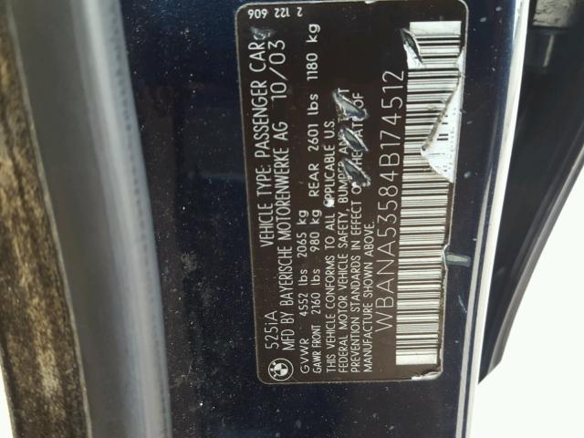 WBANA53584B174512 - 2004 BMW 525 I BLUE photo 10