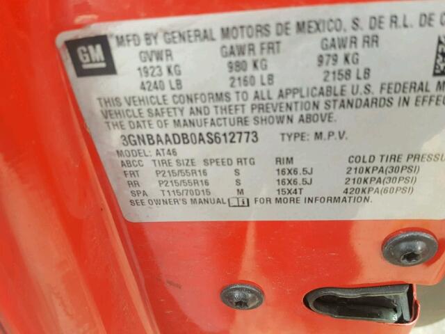 3GNBAADB0AS612773 - 2010 CHEVROLET HHR LS Rojo foto 10