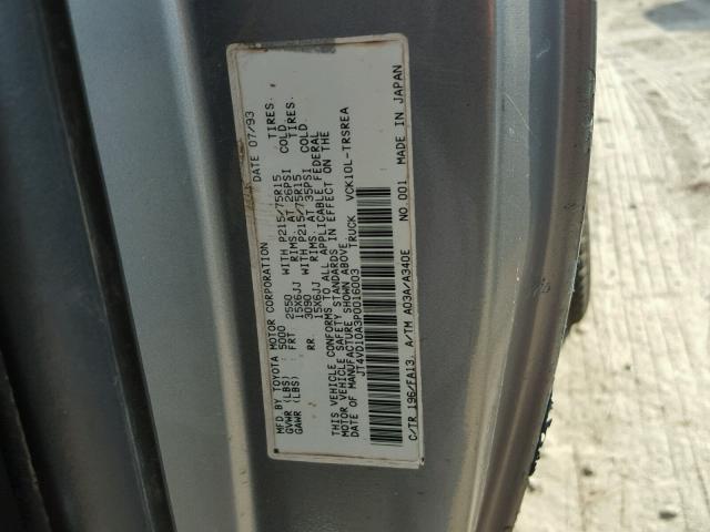 JT4VD10A3P0016003 - 1993 TOYOTA T100 GRAY photo 10