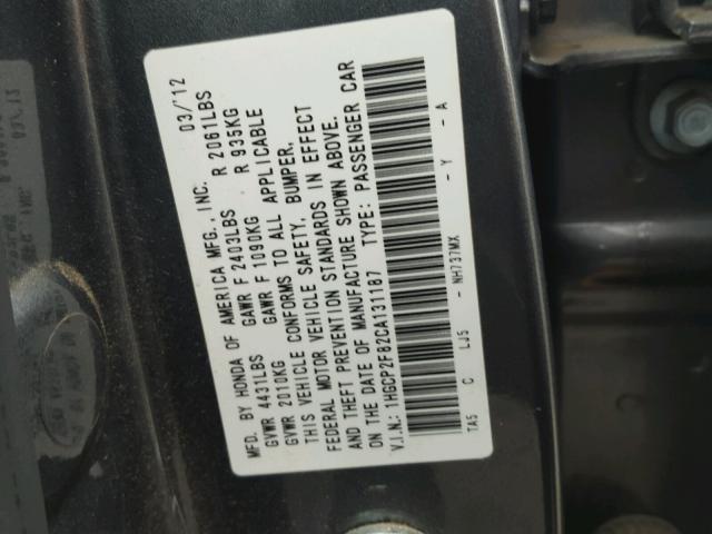 1HGCP2F82CA131187 - 2012 HONDA ACCORD EXL Boz foto 10