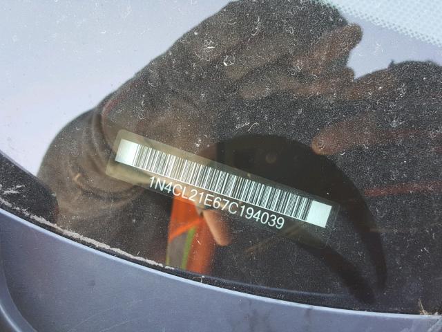 1N4CL21E67C194039 - 2007 NISSAN ALTIMA HYB SILVER photo 10