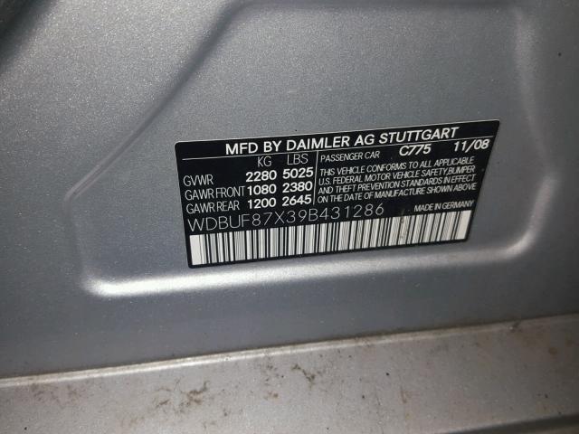 WDBUF87X39B431286 - 2009 MERCEDES-BENZ E 350 4MAT SILVER photo 10