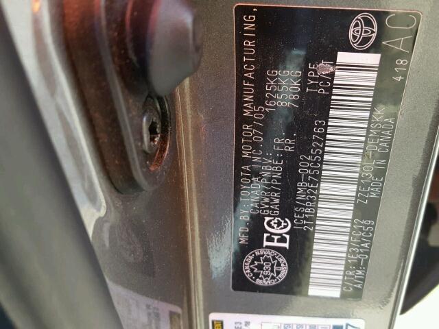 2T1BR32E75C552763 - 2005 TOYOTA COROLLA CE GRAY photo 10