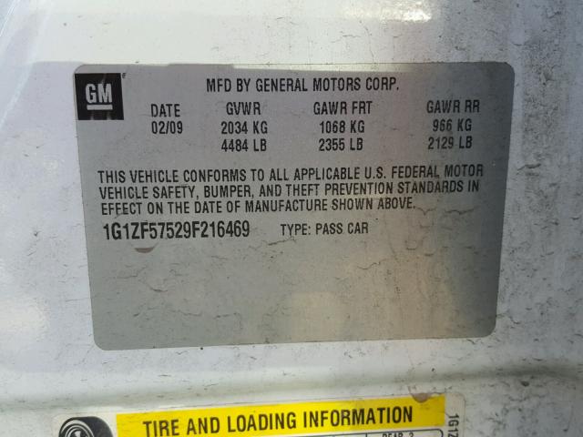 1G1ZF57529F216469 - 2009 CHEVROLET MALIBU HYB 白色 照片 10