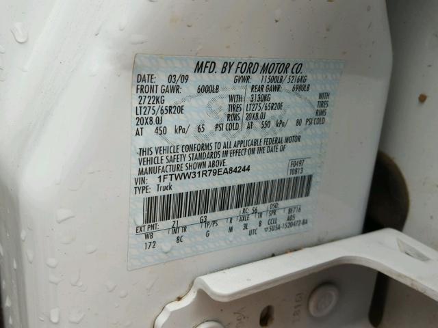 1FTWW31R79EA84244 - 2009 FORD F350 SUPER WHITE photo 10