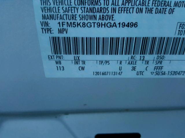 1FM5K8GT9HGA19496 - 2017 FORD EXPLORER S SILVER photo 10