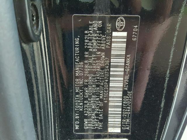 4T1CE30P47U754367 - 2007 TOYOTA CAMRY SOLA BLACK photo 10