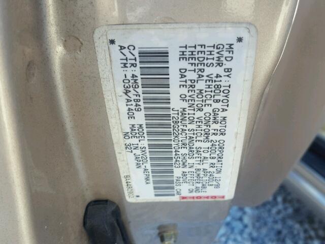 JT2BG22K0Y0445423 - 2000 TOYOTA CAMRY CE TAN photo 10