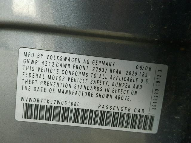 WVWDR71K97W061080 - 2007 VOLKSWAGEN RABBIT GRAY photo 10