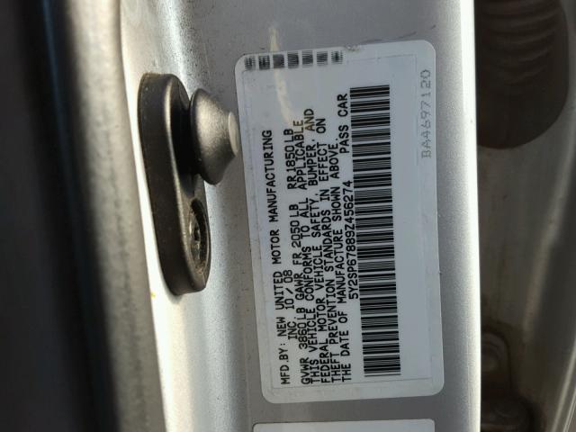 5Y2SP67889Z456274 - 2009 PONTIAC VIBE SILVER photo 10