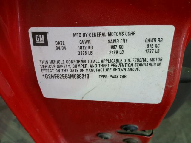 1G2NF52E64M688213 - 2004 PONTIAC GRAND AM S 红色 照片 10