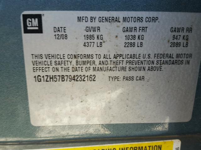 1G1ZH57B794232162 - 2009 CHEVROLET MALIBU 1LT BLUE photo 10