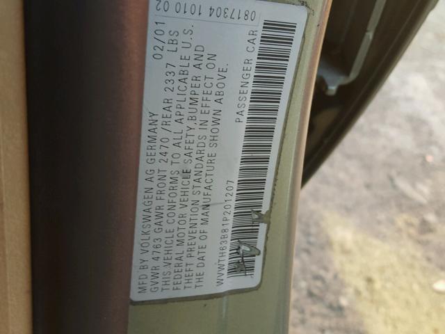 WVWTH63B81P201207 - 2001 VOLKSWAGEN PASSAT GLX 绿色 照片 10