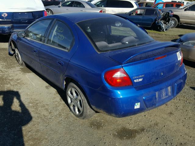 1B3ES56C24D597358 - 2004 DODGE NEON SXT BLUE photo 3