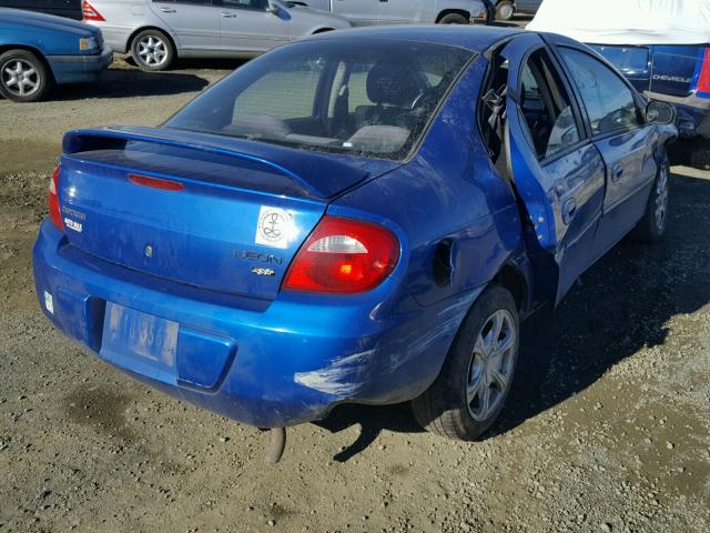 1B3ES56C24D597358 - 2004 DODGE NEON SXT BLUE photo 4