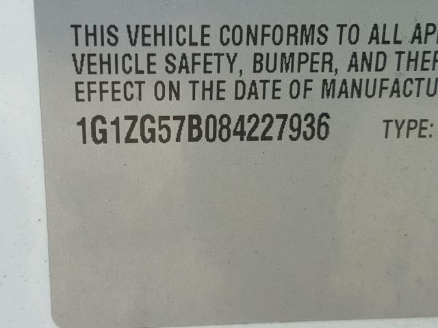 1G1ZG57B084227936 - 2008 CHEVROLET MALIBU LS თეთრი ფოტო 10