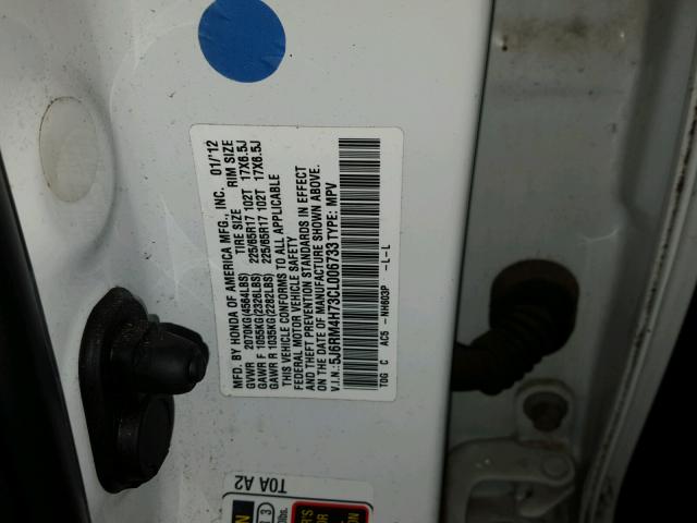 5J6RM4H73CL006733 - 2012 HONDA CR-V EXL 白色 照片 10