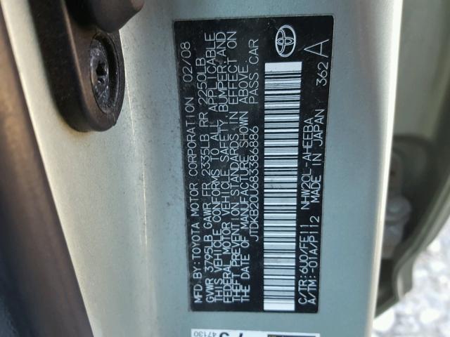 JTDKB20U683386886 - 2008 TOYOTA PRIUS GREEN photo 10