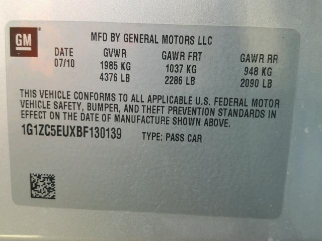 1G1ZC5EUXBF130139 - 2011 CHEVROLET MALIBU 1LT 银色 照片 10