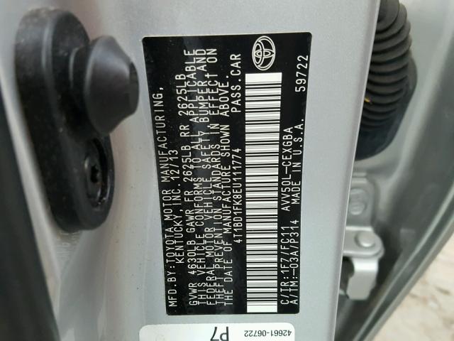 4T1BD1FK8EU111774 - 2014 TOYOTA CAMRY HYBR SILVER photo 10