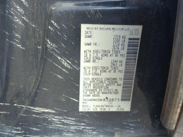 5N1AN0NU5DN810875 - 2013 NISSAN XTERRA X GRAY photo 10