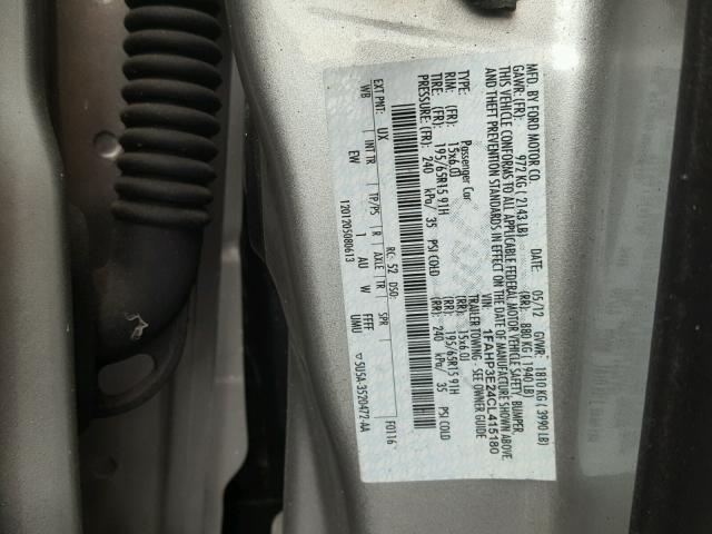 1FAHP3E24CL415180 - 2012 FORD FOCUS S SILVER photo 10