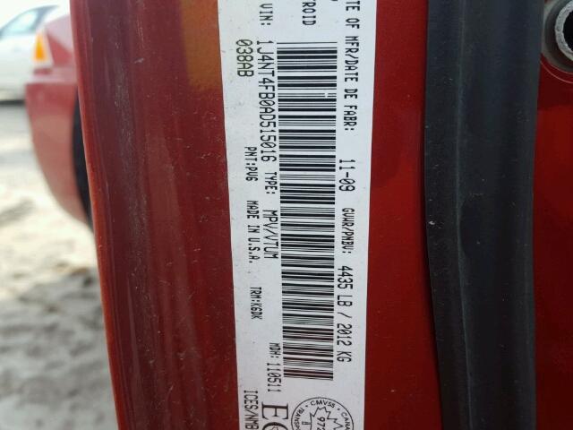 1J4NT4FB0AD515016 - 2010 JEEP COMPASS SP ნარინჯისფერი ფოტო 10