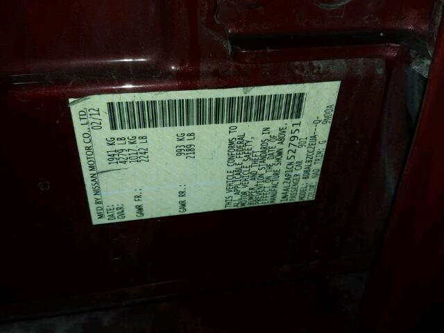 1N4AL2AP1CN527951 - 2012 NISSAN ALTIMA BAS MAROON photo 10