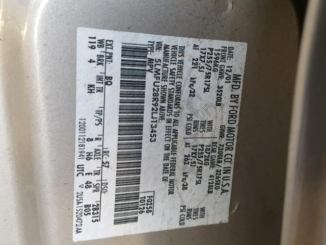 5LMFU28R92LJ13453 - 2002 LINCOLN NAVIGATOR Złoty zdjęcie 10