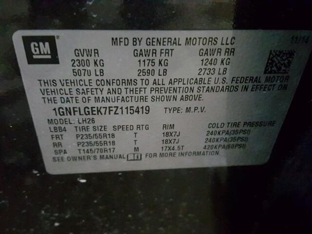 1GNFLGEK7FZ115419 - 2015 CHEVROLET EQUINOX LT GRAY photo 10