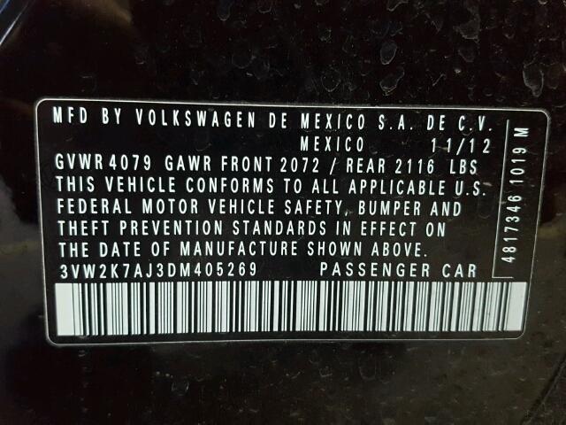 3VW2K7AJ3DM405269 - 2013 VOLKSWAGEN JETTA BASE შავი ფოტო 10