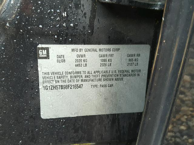 1G1ZH57B98F216547 - 2008 CHEVROLET MALIBU 1LT BLACK photo 10