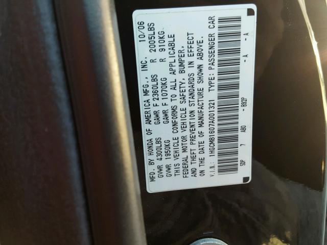 1HGCM81607A001321 - 2007 HONDA ACCORD EX BLACK photo 10