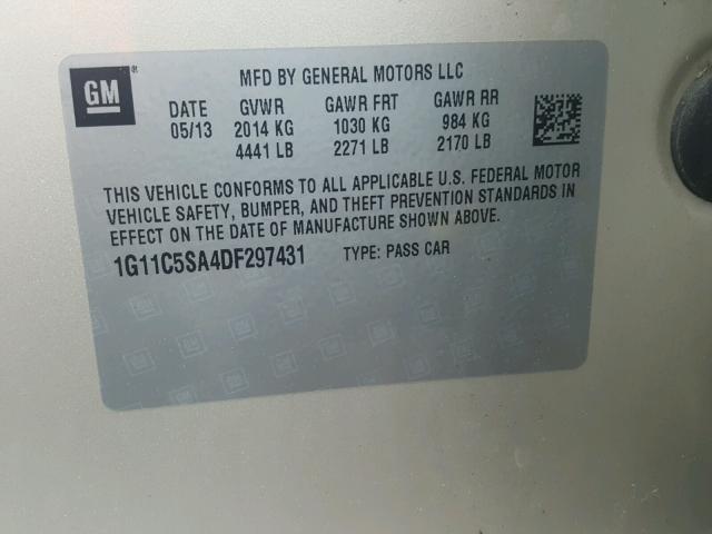 1G11C5SA4DF297431 - 2013 CHEVROLET MALIBU 1LT BEIGE photo 10