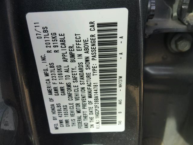 1HGCP2F39BA144781 - 2011 HONDA ACCORD LX GRAY photo 10