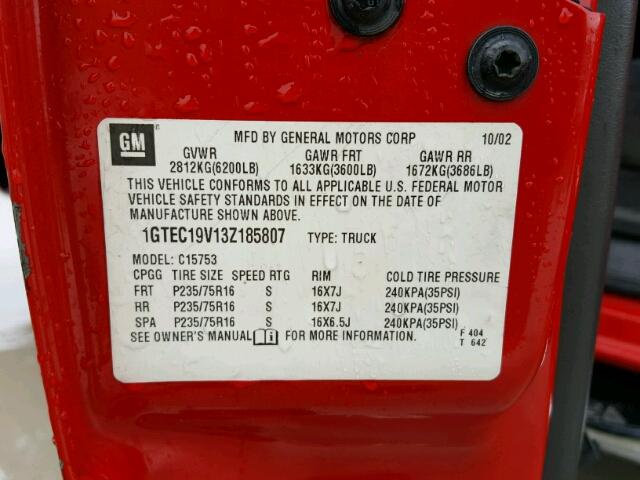 1GTEC19V13Z185807 - 2003 GMC NEW SIERRA RED photo 10