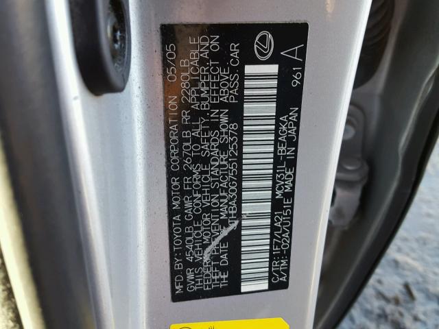 JTHBA30G755125378 - 2005 LEXUS ES 330 SILVER photo 10