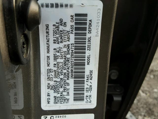 1NXBR32E57Z894715 - 2007 TOYOTA COROLLA CE GRAY photo 10