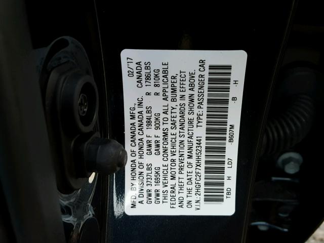 2HGFC2F7XHH523441 - 2017 HONDA CIVIC EX Qara foto 10