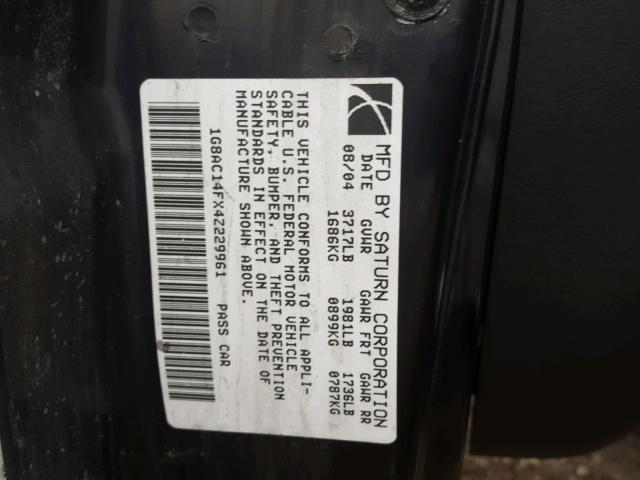 1G8AC14FX4Z229961 - 2004 SATURN ION LEVEL 白色 照片 10