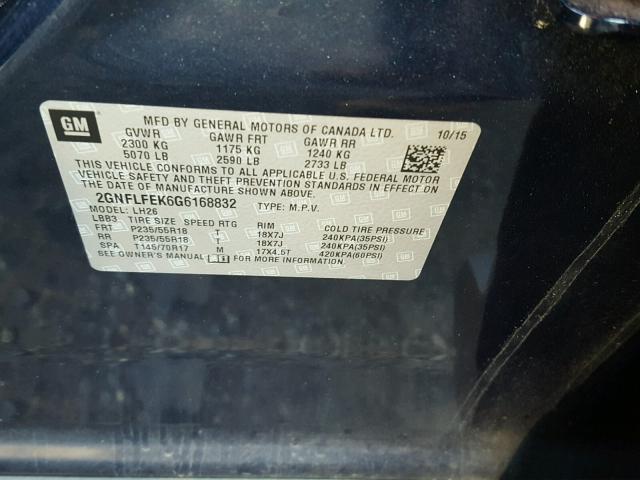 2GNFLFEK6G6168832 - 2016 CHEVROLET EQUINOX LT BLUE photo 10