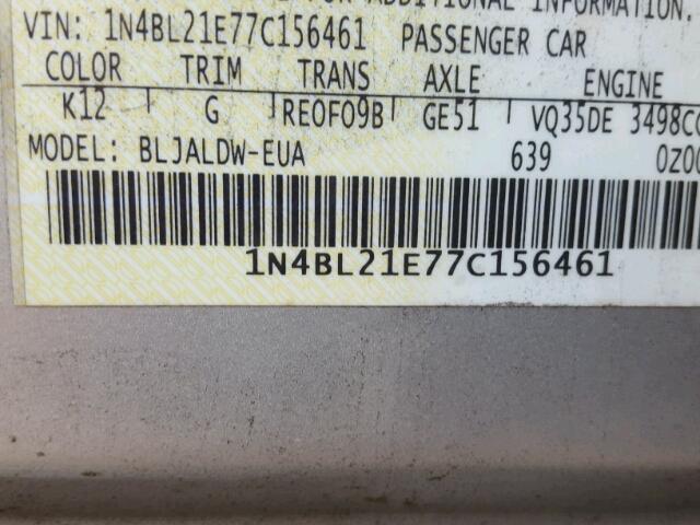 1N4BL21E77C156461 - 2007 NISSAN ALTIMA 3.5 SILVER photo 10