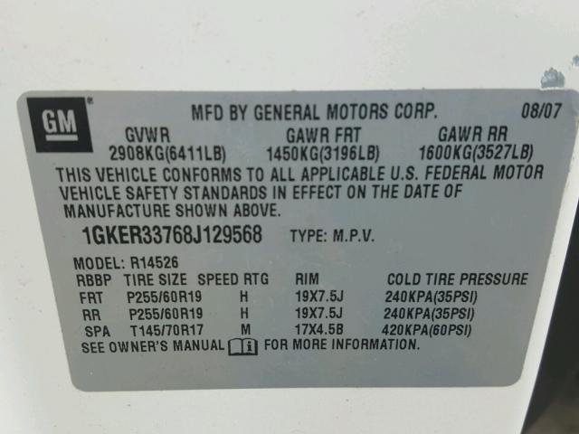 1GKER33768J129568 - 2008 GMC ACADIA SLT Ağ foto 10