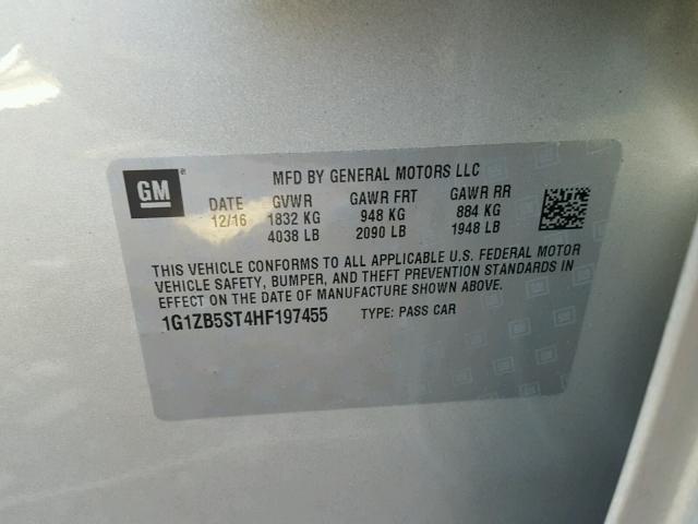 1G1ZB5ST4HF197455 - 2017 CHEVROLET MALIBU LS ვერცხლისფერი ფოტო 10